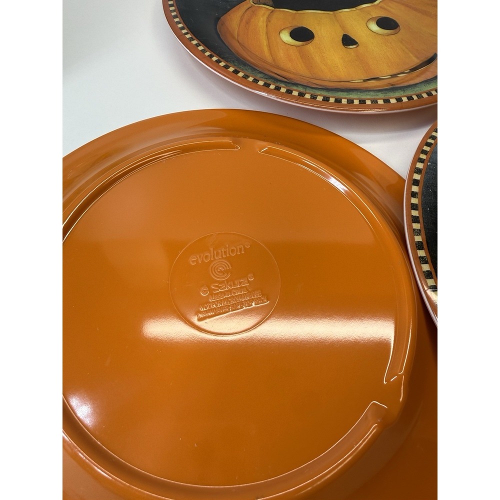 Vintage Melamine‎ Halloween Black Cat Pumpkin Jack o Lantern Plate 9" Set Of 3 - Picture 6 of 6
